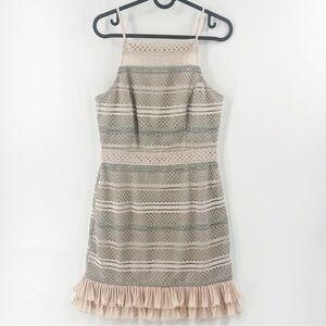 ✅ NWT‎ ADELYN RAE KIRSTYN A LINE SAND STRIPED DRESS WITH RUFFLE HEM SIZE SMALL